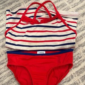 Lands' End Kids Red and Navy Striped Bikini